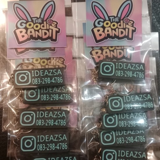 Instagram Handle Keychain (black with blue text)