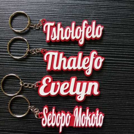Personalized English Name Keychains (red with white text)